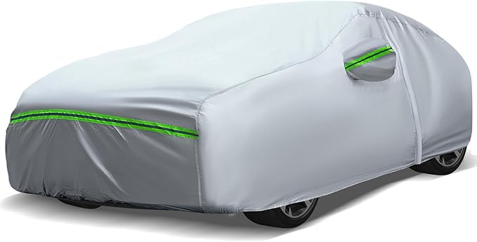 AUQDD 6-Layers Premium Sedan Car Cover Waterproof All Weather Weatherproof UV Sun Protection Snow Dust Storm Resistant Outdoor Exterior Custom Form-Fit Full Padded Car Cover with Straps 205"-214" K5