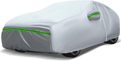 AUQDD 6-Layers Premium Sedan Car Cover Waterproof All Weather Weatherproof UV Sun Protection Snow Dust Storm Resistant Outdoor Exterior Custom Form-Fit Full Padded Car Cover with Straps 205"-214" K5