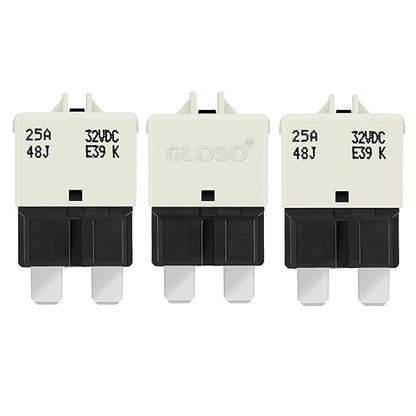 GLOSO Circuit Breaker Fuse E39 (T3) Manual Reset for Car Truck RV Automotive Marine Boat Trolling Motor & Custom Wiring Audio Battery Protection/Low Profile ATC/ATO (25A - 3 Pack)