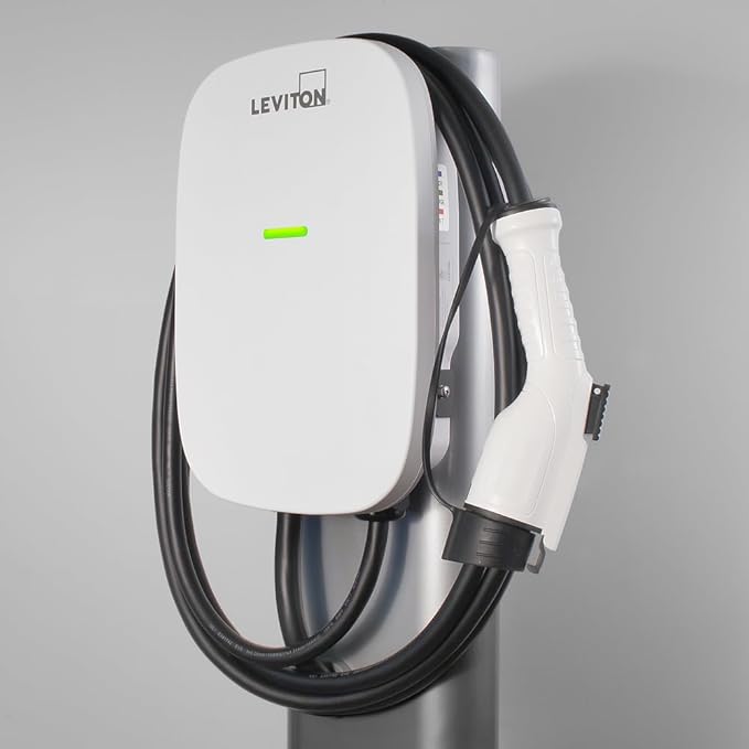 Leviton Level 2 EV Charger, 32 Amp, 208/240 VAC, 7.6 kW Output, 18' Charging Cable, Indoor/Outdoor Hardwired EV Charging Station, EV320 EVSE