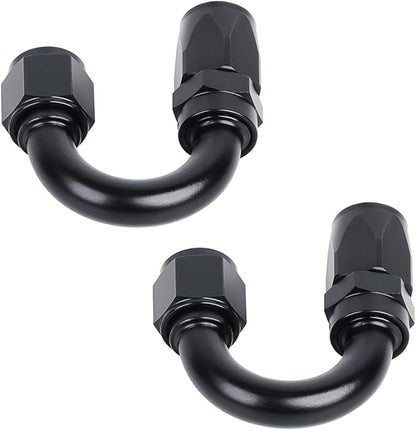 LokoCar 6AN Hose End Fitting 180 Degree Swivel For CPE Braided Hose Black 2Pcs