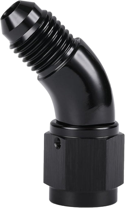 45 Degree 4AN Male to 4AN Female Swivel Full Flow Fitting Adapter Coupler Aluminum Black