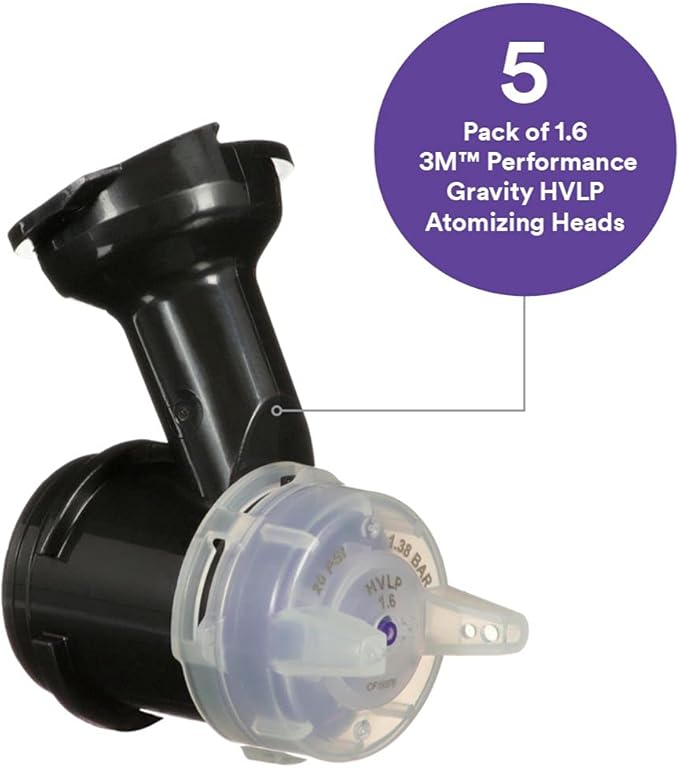 Performance Gravity HVLP Atomizing Head Refill Kit, 26716, Size 1.6, Purple, for use with Performance Spray Gun and PPS 2.0 Paint Cups, 5 Pack