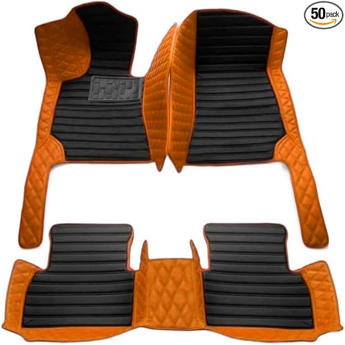 TAHALICustom Colors Car Floor Mats Black Pink for 99.9% Sedan SUV Sports， All-Weather Liners Car Floor mat，Luxury Leather Automotive Floor Mats (Orange Black,3D Floor Mats)