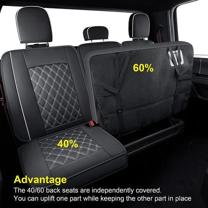 LUCKYMAN CLUB F150 Faux Leather Seat Covers Fit for 2015-2024 2025 F150 SuperCrew and 2017-2024 2025 F250 F350 F450 Super Duty Crew Cab Pickup Trucks(Full Set, Black&White)