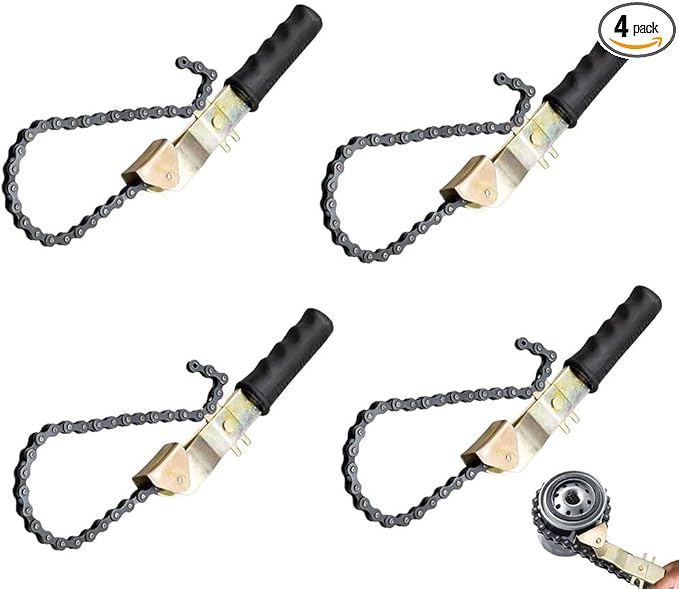 Mytee Products 4 Pack 15" Heavy-Duty Oil Filter Chain Wrench for 4" Diameter Filters – Rivet Locking Mechanism & Ideal for Chain Oil Filter Remover & General Maintenance Tasks