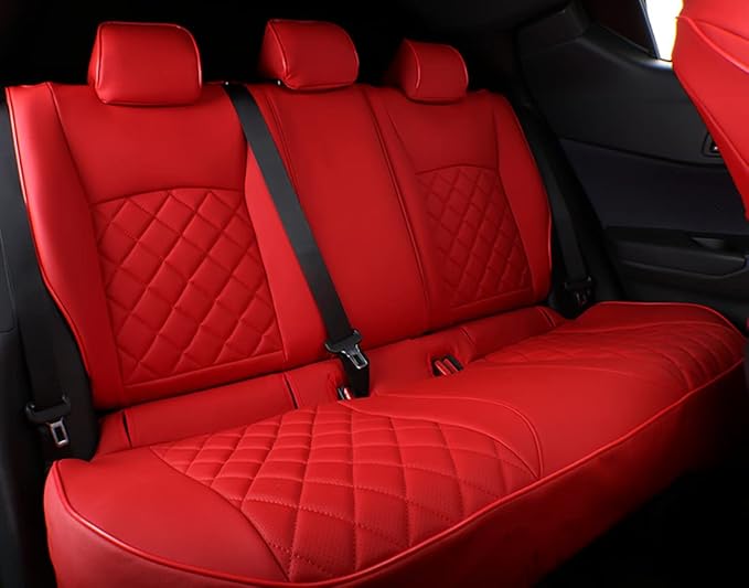 EKR Accord Car Seat Covers for Honda Accord 2023 2024 2025 LX(Rear Row W/Solid Backrest) Leather Car Seat Covers,Waterproof Car Seat Protectors,Trucks Seat Covers Full Set(Red)