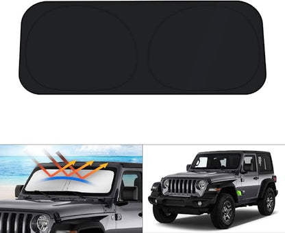 KUST Windshield Sun Shade for 2018-2023 Jeep Wrangler JL & 2/4 Door 4XE &2020-2023 Jeep Gladiator JT Front Window Sun Shade Sun Visor Protector Foldable Blocks UV Rays Keep Your Car Cool