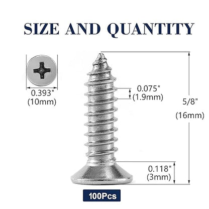 #12 x 5/8" Wood Screw 100Pcs 18-8 (304) Stainless Steel Screws Flat Head Phillips Fast Self Tapping Drywall Screws by SG TZH