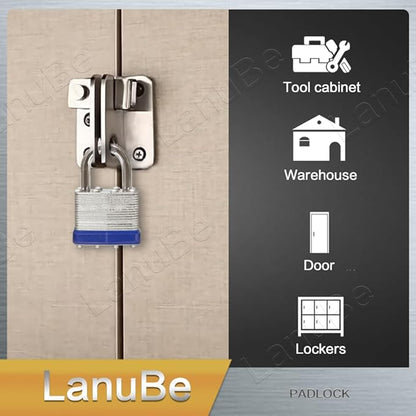 LanuBe Lock Laminated keyed Padlock (1-9/16", 40mm), keyed Alike Locks, Normal Shackle, Marked Blue Plastic Hoop, Pack of 48…