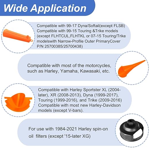 Oil Change Tool Kit for Harley Davidson Accessories,Oil Filter Wrench,Crankcase Fill Tool,Primary Case Funnel,Drip-Free Oil Filter Funnel,10PCS O-Rings