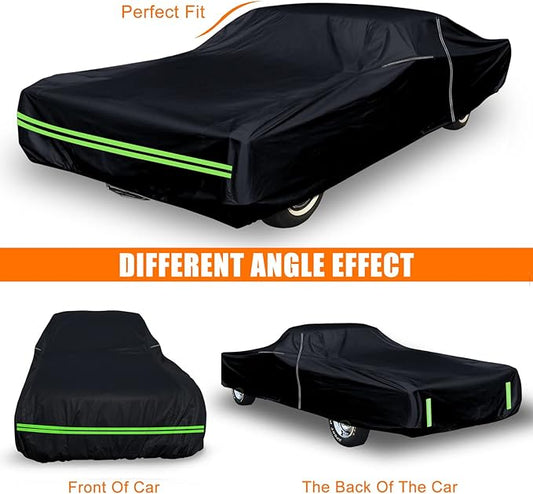 Waterproof Car Cover Compatible with Chevrolet El Camino 1968-1972, 300D with Inner Cotton Liner All Weather Classic Car Covers with Zipper Door Reflective Strips Lock for Snow Rain Dust