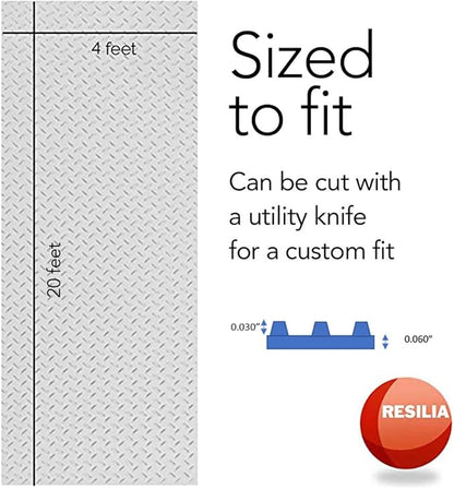 RESILIA Heavy Duty Garage Floor Runner & Protector Mat - Slip Resistant Diamond Plate PVC Mats - Water, Spill, & Stain Resistant, Silver (4 feet x 20 feet)