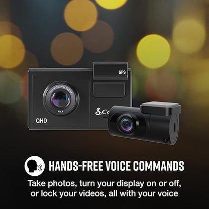 Cobra Smart Dash Cam + Rear Cam (SC 200D) – QHD+ 1600P Resolution, Built-in Wi-Fi & GPS, Voice Commands, Live Police Alerts, Incident Reports, Emergency Mayday, Drive Smarter App, 16GB SD Card Incl.