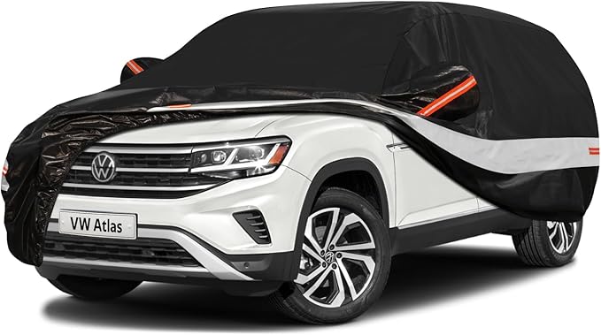 10 Layers SUV Car Cover Custom Fit for Volkswagen VW Atlas (2017-2024) Waterproof All Weather for Automobiles, Outdoor Full Cover Sun UV Rain Protection with Cotton.Black
