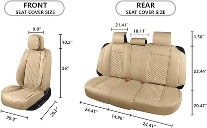 Car Seat Covers Full Set Leather Seat Covers Automotive Seat Covers Universal Car Seat Cover for Most Cars Beige