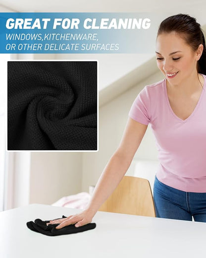 Microfiber Cleaning Cloth-24Pcs (13x13 inch) Ultra Soft Highly Absorbent Rags for Housekeeping-Machine Wash (Black)