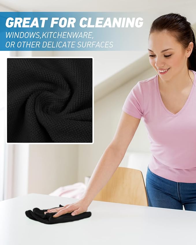 Microfiber Cleaning Cloth-50Pcs (13x13 inch) Ultra Soft Highly Absorbent Rags for Cleaning, Reusable and Lint Free Towels for Housekeeping-Machine Wash (Black)