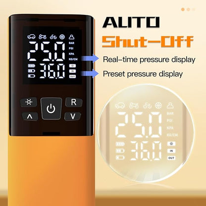 Tire Inflator Portable Air Compressor, Air Pump for Car Tires 5X Faster 150 Psi Digital Pressure Gauge, LED Light and Auto Shut-off Cordless Pocket Portable Pump for Car, Motorcycle, Bike, Balls etc.