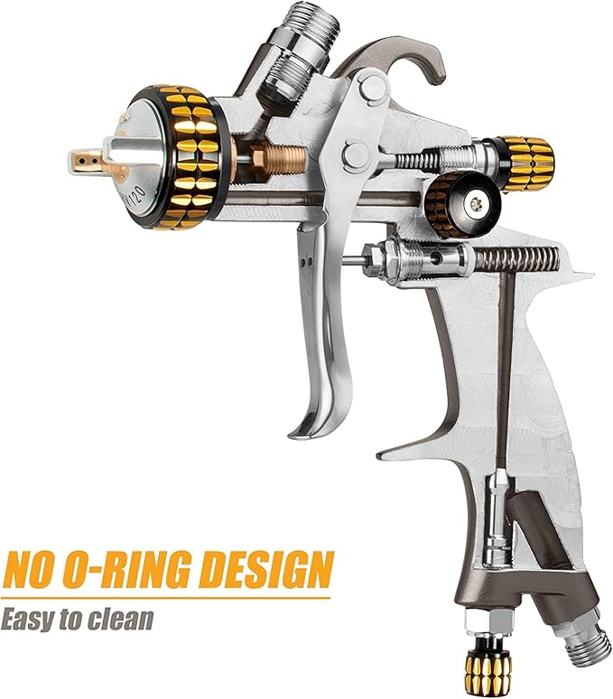 BEETRO HVLP Air Spray Gun, 1000ml Capacity 14.3CFM 29-32psi 1.4mm/1.8mm Nozzles Stainless Steel with Type 2 Adapter Air Control Valve and Filter Professional Gravity Feed Sprayer Automotive