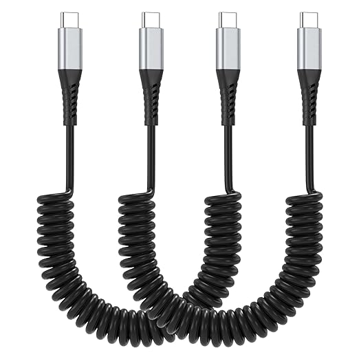 Coiled USB C to USB C Cable, 2 Pack Retractable USB Type C Charging Cable 60W USB C to C Coiled Cord for iPhone 16 15 Pro, Samsung Galaxy S25 S24 Ultra / A16, Moto G, Google Pixel, iPad Air 4