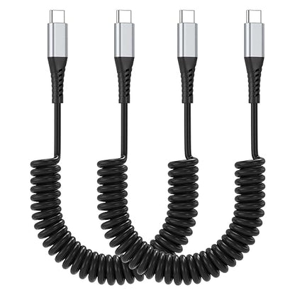 Coiled USB C to USB C Cable, 2 Pack Retractable USB Type C Charging Cable 60W USB C to C Coiled Cord for iPhone 16 15 Pro, Samsung Galaxy S25 S24 Ultra / A16, Moto G, Google Pixel, iPad Air 4