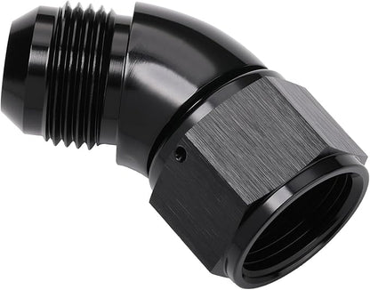 45 Degree 12AN Male to 12AN Female Swivel Full Flow Fitting Adapter Coupler Aluminum Black