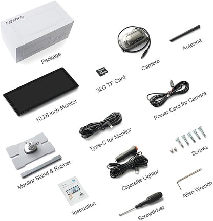 2.5D Display Wireless reversing Camera System FHD 1080P 10.26-inch touchable Display high-Definition Recording reversing Camera Suitable for RV Truck Trailer Wireless Stable Signal Transmission