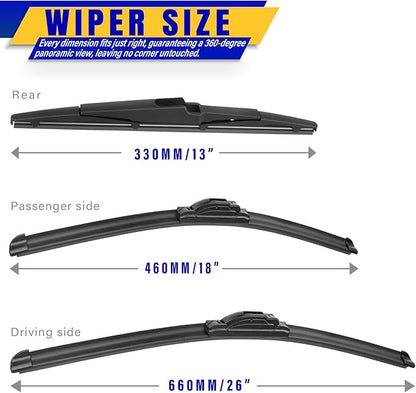 3 wipers Replacement for 2015-2021 Kia Sedona/2021 2020 2022 2023 Kia Telluride, Windshield Wiper Blades Original Equipment Replacement - 26"/18"/13" (Set of 3) U/J HOOK