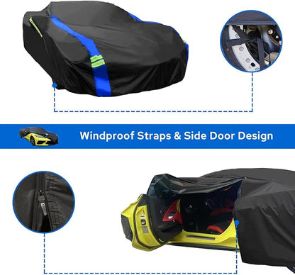 Avecrew for Chevrolet Corvette C8 Car Cover Waterproof All Weather for Automobiles, Outdoor Full Exterior Covers Fit 2020-2024 Corvette C8 with Windproof Strap and Driver Door Zipper