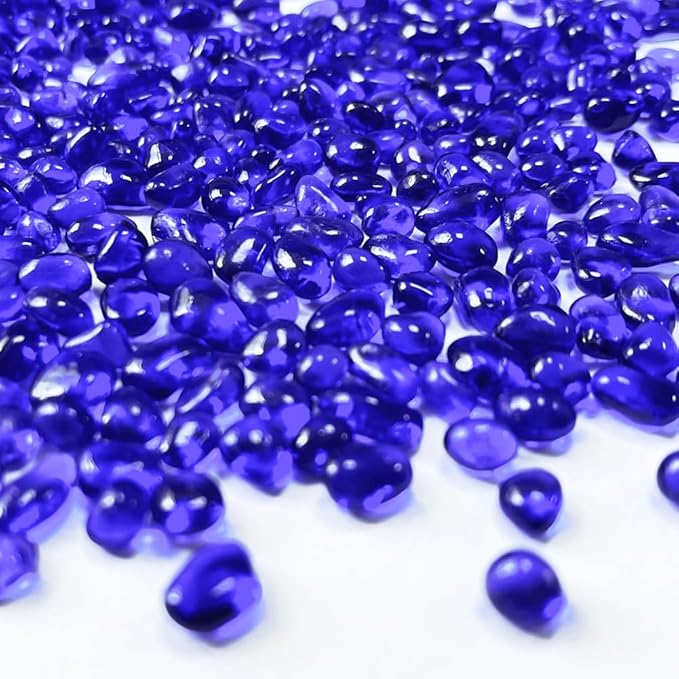 0.88LB Deep Blue Fish Tank Gravel Aquarium Glass Stones Sea Glass Pebbles Aquarium Gravel Rocks Fish Tank Rocks, Beads Pebbles Rock Sand Glass Gems Stones for Vase Filler Fish Turtle Tank Decoration