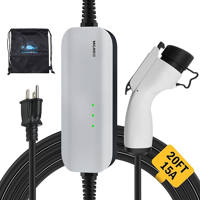Level 1 EV Charger, 15A 110V Nema 5-15 Plug, Portable Electric Car Charger with 20FT Cable, Home Charging Station for All J1772 Electric Cars