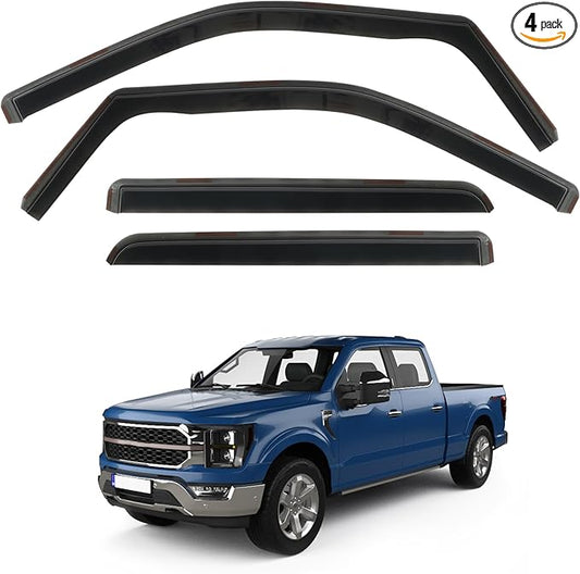 4 PCS in-Channel Rain Guards Fit for 2021 2022 2023 2024 2025 Ford F150 SuperCrew, Side Window Wind Deflectors for 23-25 F-250 F-350 F-450 F-550 Crew Cab, Vent Window Visors Shade Shield
