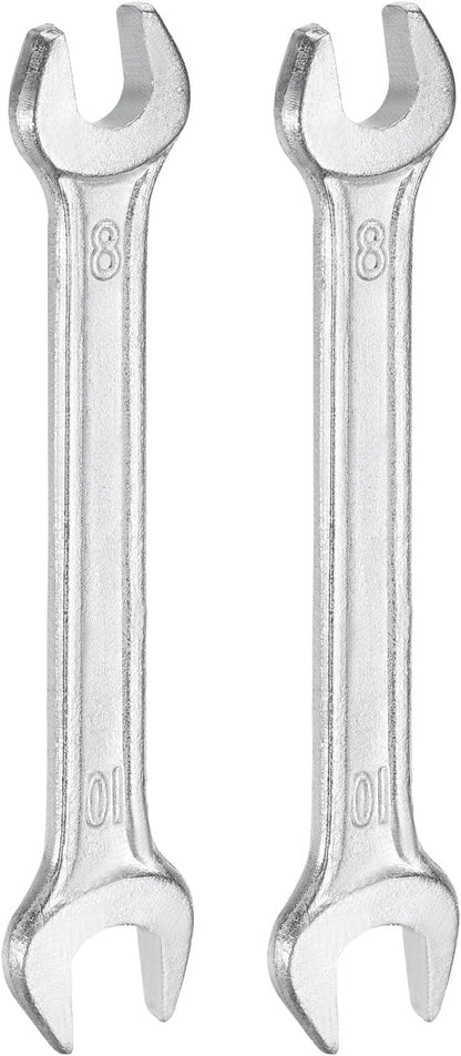 HARFINGTON 2pcs Double Open End Wrench 8mm x 10mm Metric 15 Degree Offset Angle Small Flat Head Wrench Galvanizing Open Ended Spanner for Automotive Repair Furniture Assembly
