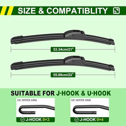 OEM Quality 22in + 21in Premium All-Season Windshield Wiper Blades for Original Equipment Replacement(Set of 2)