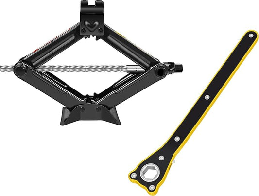 Car Jack Kit - Scissor Car Jack Max 2 Ton(4,409 lbs) Capacity Portable Emergency Tire Change Kit with Ratchet Lug Wrench - Saving Strength Design