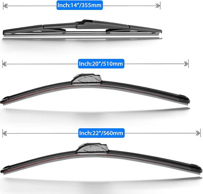Windshield Wiper Blades Replacement for Scion xB 2008 2009 2010 2011 2012 2013 2014 2015 Original Factory Quality Front Rear Wipers Blade Set for My Car - 22" 20" 14" (Pack of 3)