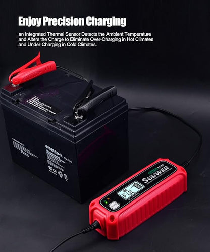 5-Amp High-Efficiency 6V&12V Smart Car Battery Charger, Battery Maintainer, Trickle Charger, Float Charger and Desulfator for Car, Motorcycle, ATV, Lithium (LiFePO4) and Deep Cycle Batteries