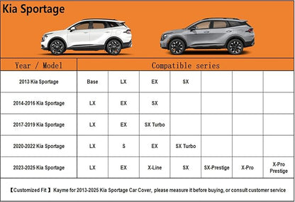 Kayme 6 Layers SUV Car Cover Custom Fit for Kia Sportage（1994-2025） Waterproof All Weather for Automobiles, Outdoor Full Cover Rain Sun UV Protection.Silver