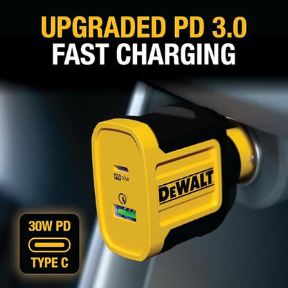 DEWALT Heavy Duty USB + USB C Car Charger Adapter, 49.5W Cigarette Lighter USBA Charger, PD Car Charging Adapter PPS 30W Quick Charge 3.0 Fast Charging for iPhone 16/15 Pro Max, Samsung Galaxy, Pixel