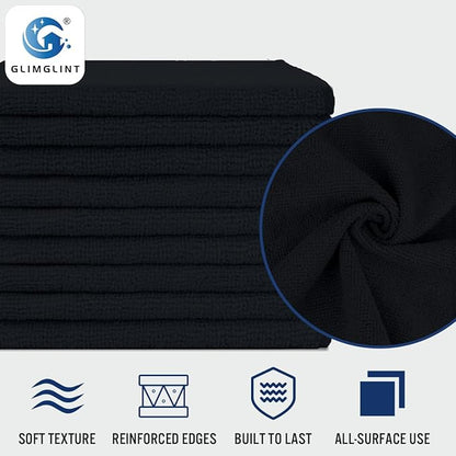 GLIMGLINT Black Microfiber Cleaning Cloth, 150 Pack Microfiber Towels for Cars, Lint Free, Scratch-Free, Highly Absorbent, Reusable Cleaning Rags for Car, Household, Shop Towels 14"X12"