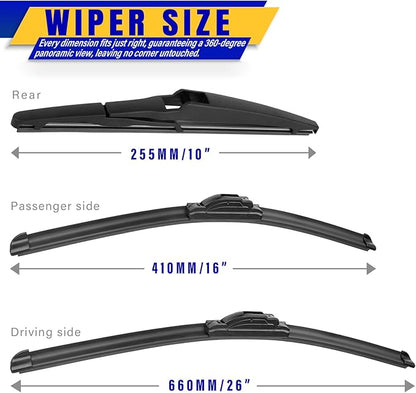 3 wipers Replacement for 2013-2018 Toyota RAV4, Windshield Wiper Blades Original Equipment Replacement - 26"/16"/10" (Set of 3) U/J HOOK