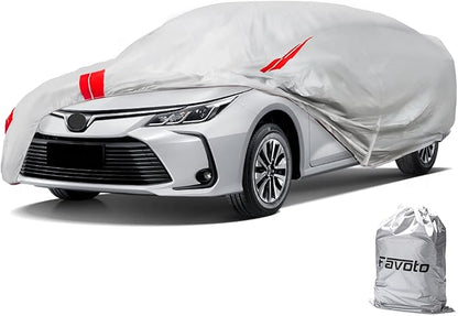 Favoto Sedan Car Cover Waterproof - Custom Fit for Toyota Corolla (1996-2024) All Weather for Automobiles Outdoor with Reflective Stripe Snow Sun Dust UV Protection Full Exterior Cover