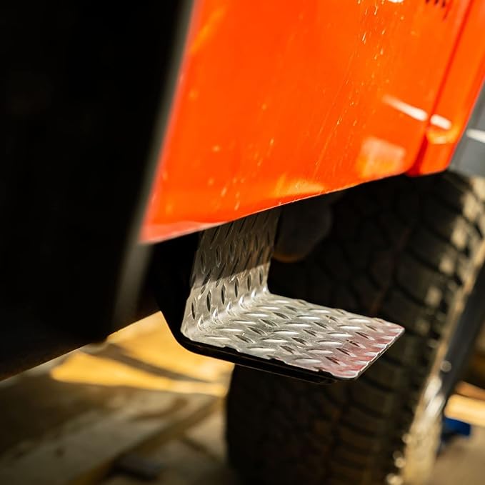 CJ5 Side Steps Compatible with Jeep © CJ Vehicles (Pair) - Solid Steel Construction - Metal Diamond Treadplate Traction Design - Universal Fitment on Classic CJ-5 (CJ5 Cutout)