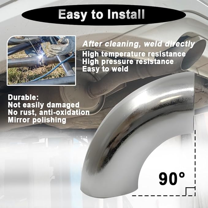 OD 1.25 Inch 90 Degree Stainless Steel Bend Tube Exhaust Elbow Pipe for Car Modified Exhaust System 1.25" Piping Silver Tone，Stair Handrail (1PCS)