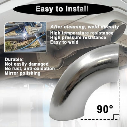 OD 1.25 Inch 90 Degree Stainless Steel Bend Tube Exhaust Elbow Pipe for Car Modified Exhaust System 1.25" Piping Silver Tone，Stair Handrail (1PCS)