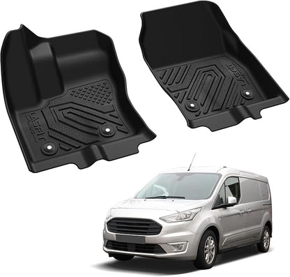 LASFIT Front Floor Mats for Ford Transit Connect 2014-2021 Vinyl Floor with Floor Posts All Weather Protector TPE Car Floor Liner for Transit Vans, 1st Row Only, Black