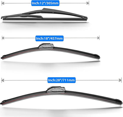 Windshield Wiper Blades Replacement for Nissan Rogue Sport 2017 2018 2019 2020 2021 2022 Original Factory Quality Front Rear Wipers Blade Set for My Car - 28" 18" 12" (Pack of 3)
