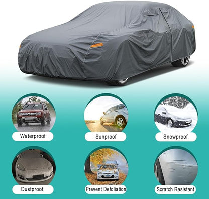 16 Layers Car Cover Waterproof All Weather, Heavy Duty Full Exterior Cover Universal Fit Coupe Ford Mustang/Shelby, Chevrolet Camaro/Corvette, Kia Optima, Audi A4/A5, BMW 5 Series 525i etc.