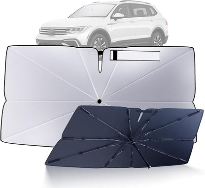 Windshield Sun Shade Umbrella for 2018-2023 Volkswagen VW Tiguan Accessories: Custom Fit 210T Silver, Foldable Sunshade Front Window Sun Visor, Blocks UV Rays, Keeps Car Cool for S/SE/SEL/SEL R-Line